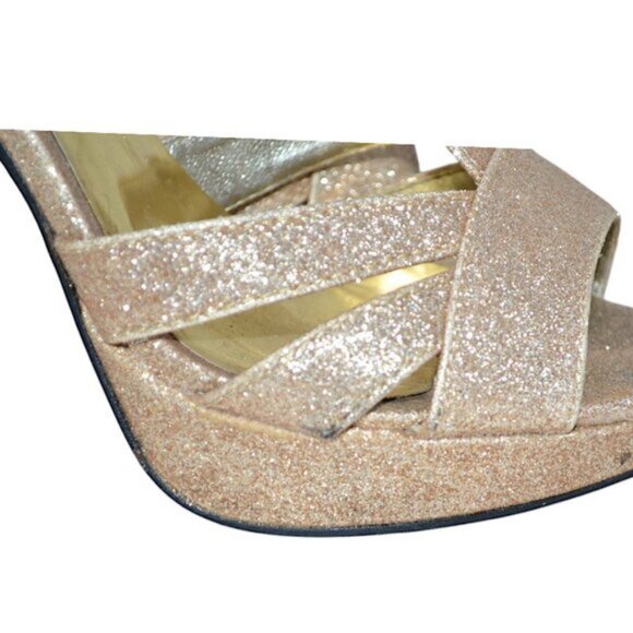 Pierre Dumas Gold Pink Glitter Party Christmas Holiday Platform Heels 6.5 M - Picture 8 of 9